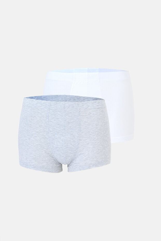 Beyaz-Gri 2'li Kumaş Kaplama Basic Boxer - 1