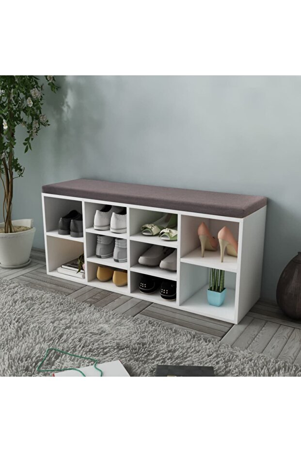 Shoe Storage Bench 10 Compartments White