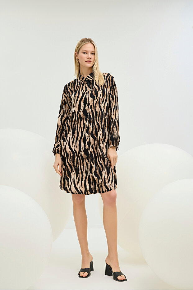 21342 Women's Buttoned Shirt Collar Short Dress
