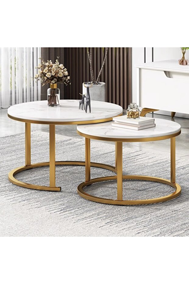 Two service tables for the lounge and reception area with a gold base and modern design. - 4