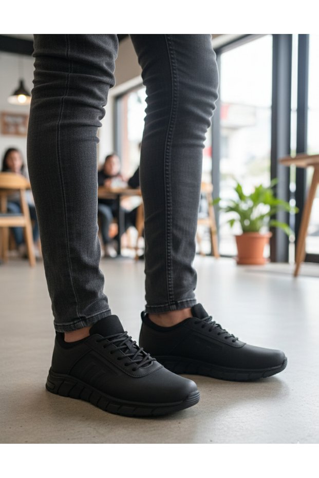 Shoes 545 Black Men's Genuine Leather Anatomical Daily Light Weight Oiled Leather Orthopedic Shoes