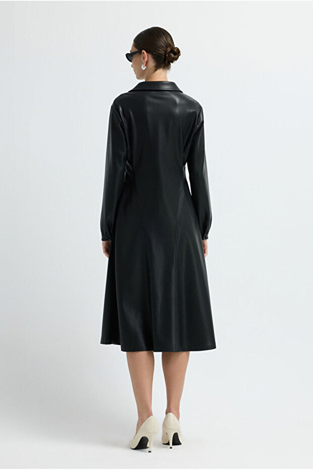 Midi Boy Deri Elbise - 7
