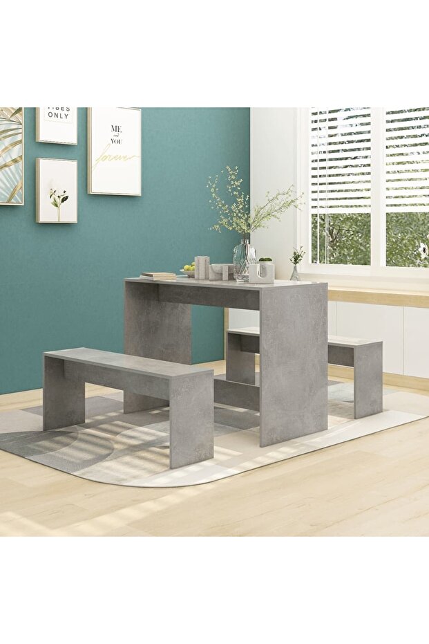 3 Piece Dining Set Concrete Grey Engineered Wood