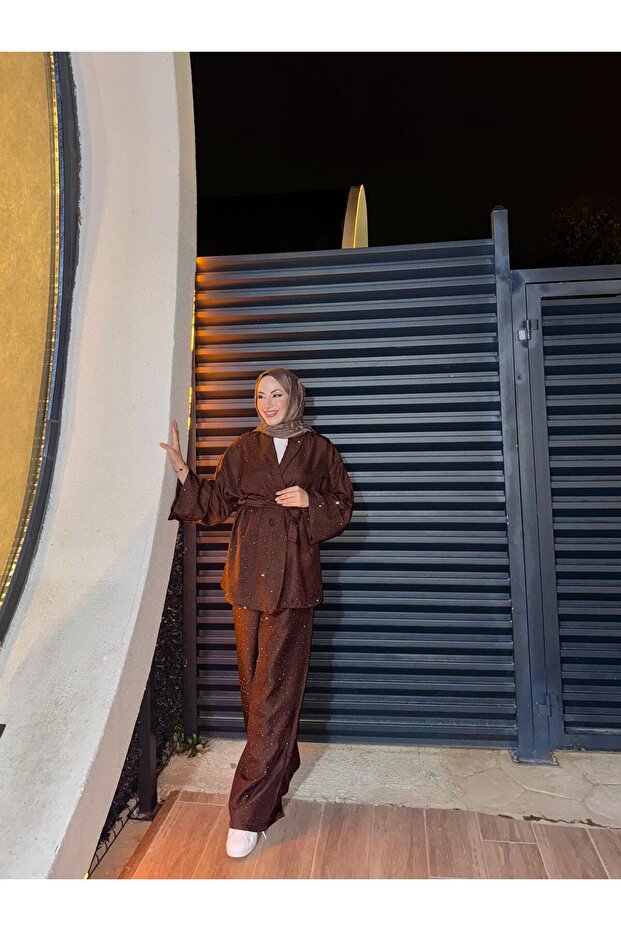 SALAŞ OVERSİZE KEMERLİ TAŞLI PULLU İKİLİ TAKIM - 4