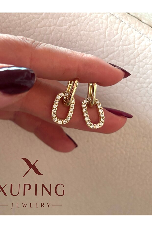 XUping 14K Çift Kullanımlı Taşlı Minimal Küpe - 1