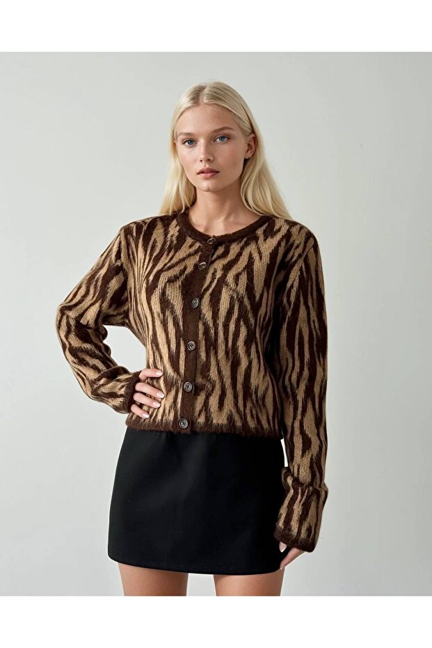 سترة من صوف الألبكة المخلوط بنقشة الفهد - 2