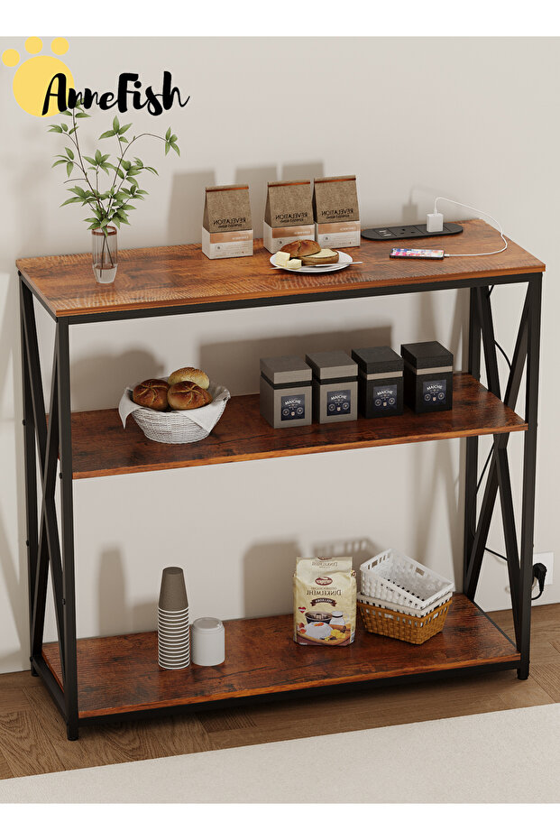 120*30*90cm Console Table with Power Outlet Sofa Table with Storage Shelf and Entryway Table - 4