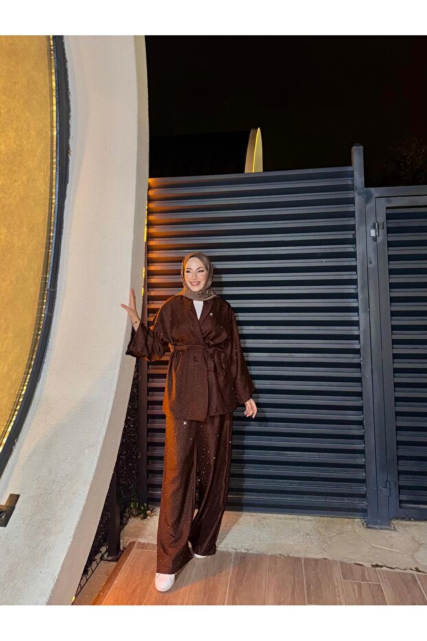 SALAŞ OVERSİZE KEMERLİ TAŞLI PULLU İKİLİ TAKIM - 3