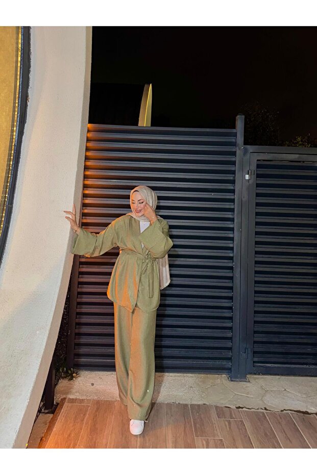 SALAŞ OVERSİZE KEMERLİ TAŞLI PULLU İKİLİ TAKIM - 4