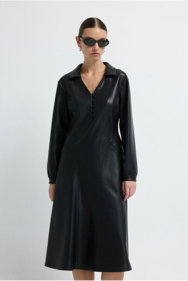 Midi Boy Deri Elbise - 3