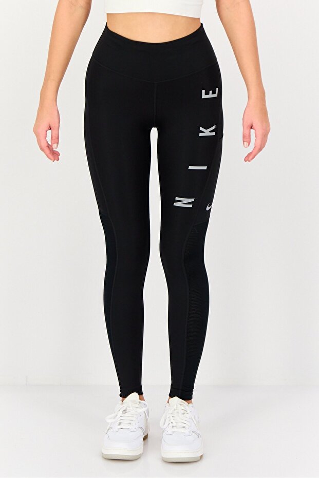 Women Dri Fit Brand Logo Running Leggings, Black