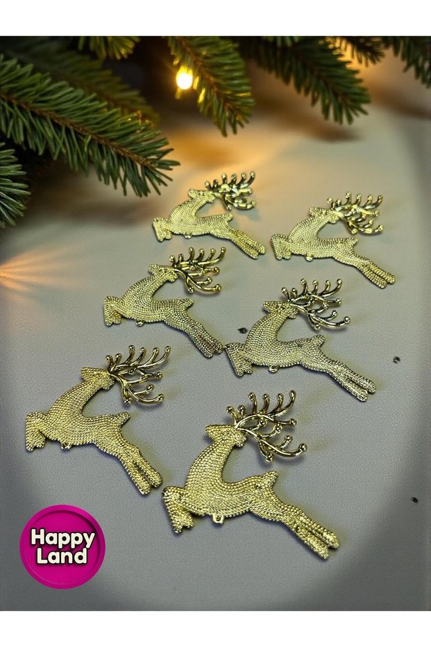 Christmas Pine Tree Ornament Small Size Deer Ornament Gold Color 6-Piece Set 5 cm Christmas Deer Ornament Hpy26036