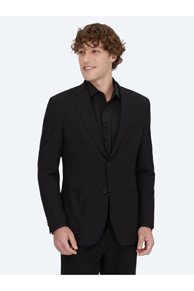 Siyah Desenli Modern Fit Ceket - 3