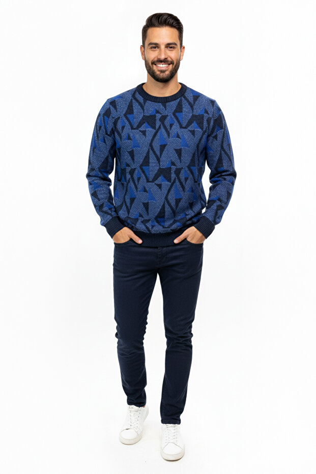 سترة منقوشة برقبة دائرية للرجال - 2