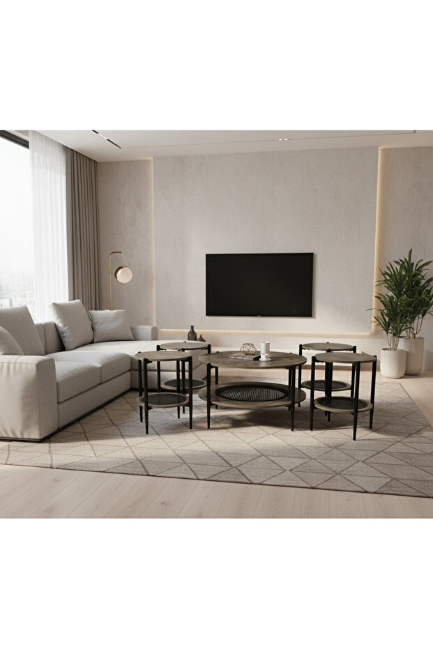 Set of tables with elegant wooden design and luxurious marble touch - 2