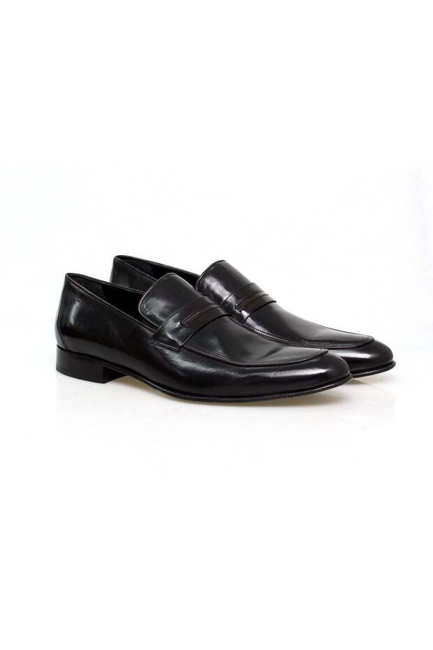 Black Color Laceless Genuine Leather Men's Shoes