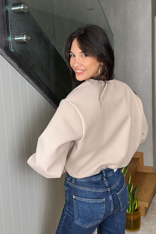 Krem Bomber Kaşe Ceket - 2