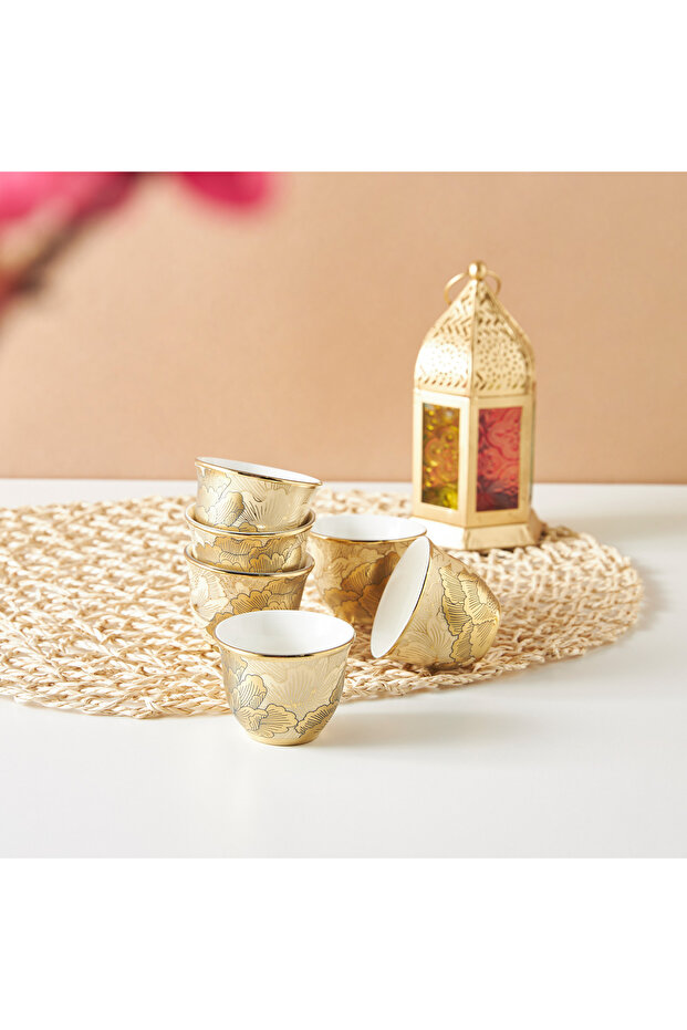 Floral Print 6-Piece Bone China Kahwa Cup Set - 80 ml
