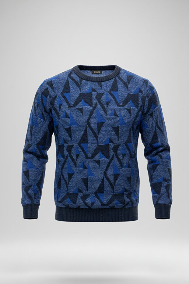 سترة منقوشة برقبة دائرية للرجال - 4