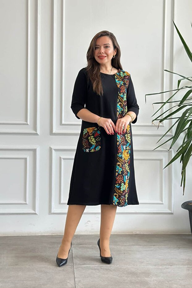 Cotton Dress with Pocket and Side Stripe Flannel Detail