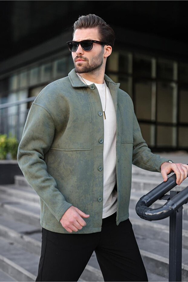 Khaki Fleece Lined Shirt Jacket E6767 - 4