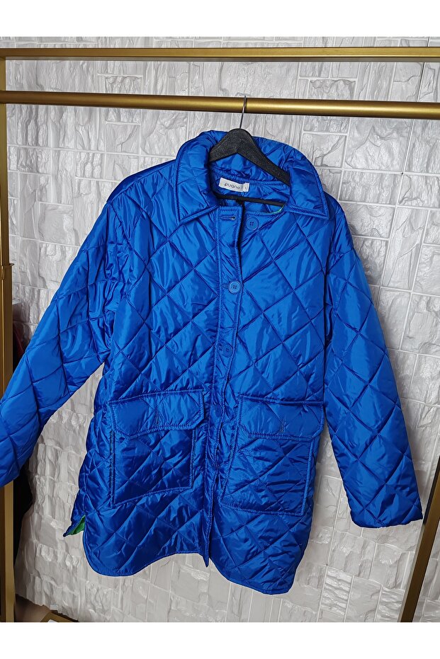 Kapitoneli Mavi Kadın Mont - 1