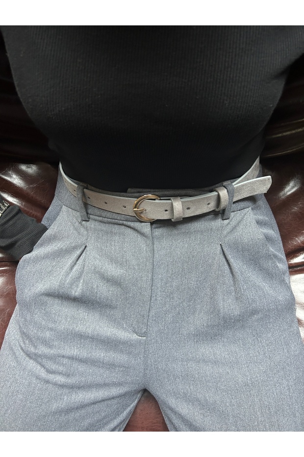 Illume Round Patterned Suede Women's Gold Buckle Waist Belt Jacket Belt Dress Belt Trouser Belt