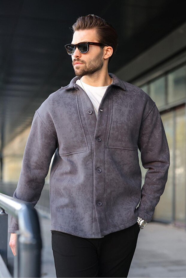 سترة قميص من الصوف الداخلي بلون الأنثراسيت E6767 - 2