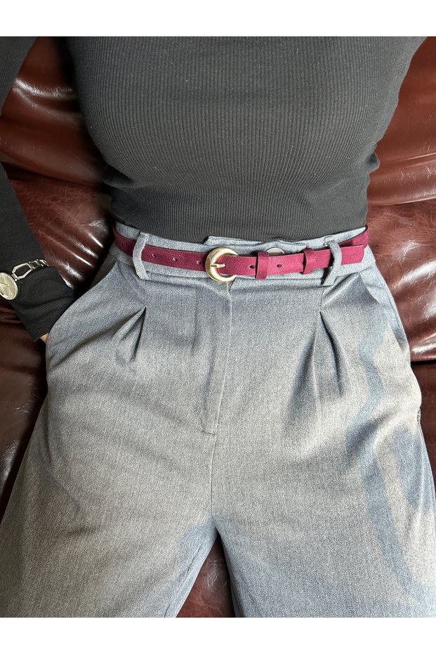 Illume Round Patterned Suede Women's Silver Buckle Belt Jacket Belt Dress Belt Trouser Belt