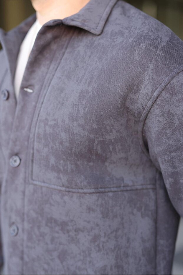 سترة قميص من الصوف الداخلي بلون الأنثراسيت E6767 - 3