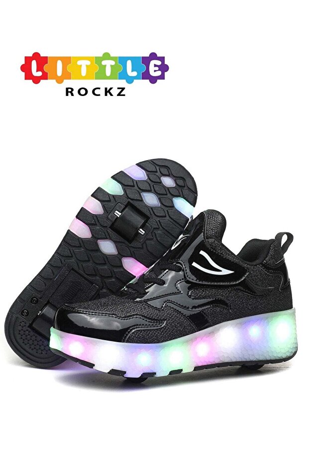 Kids Two Wheel Roller Shoes Rechargeable LED Flash Light Sneaker Skate Heelys Shoes