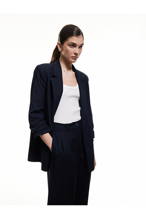 Buttoned Viscose Blend Pocket Detailed Sports Blazer Jacket