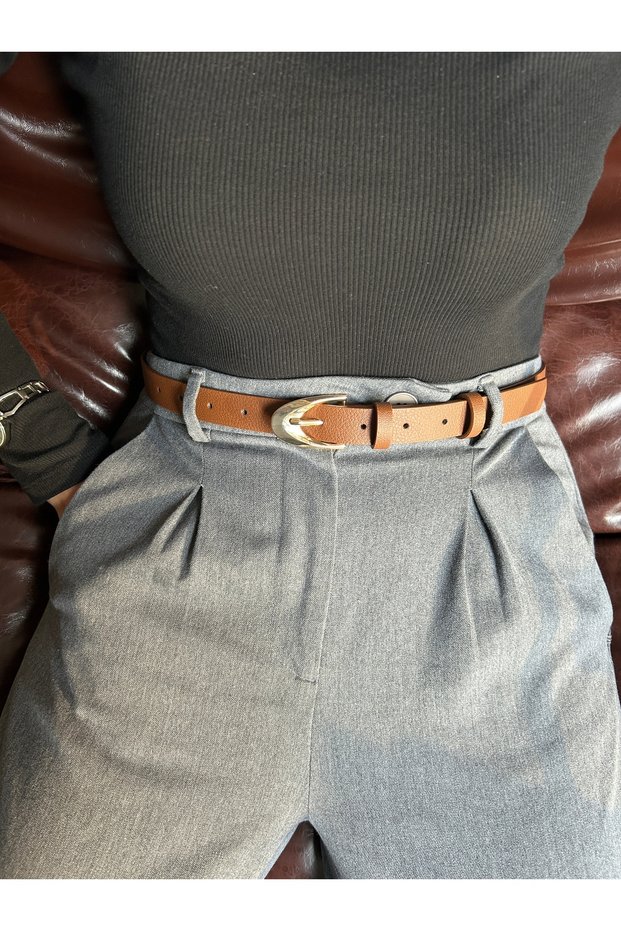Ray Plain Patterned Women's Gold Buckle Waist Belt Coat Belt Dress Belt Trouser Belt