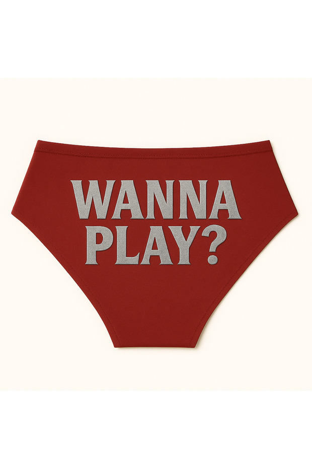 Red Christmas Themed Women's Slip Panties, Metallic Lettering Printed , Fun Underwear