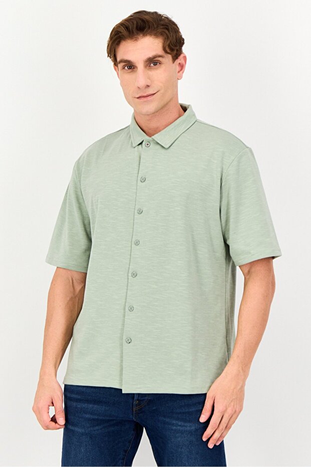 Men Regular Fit Chambray Short Sleeves Casual Shirt, Sage Green