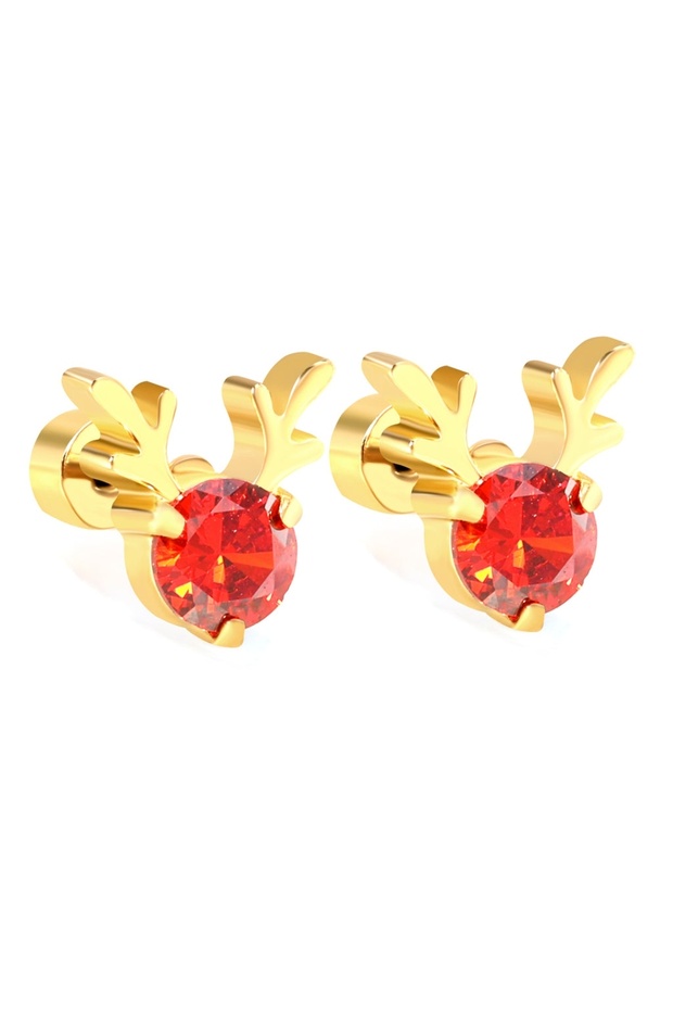 Deer Horn Model Zircon Stone Steel Children's Earrings - Screw Closure