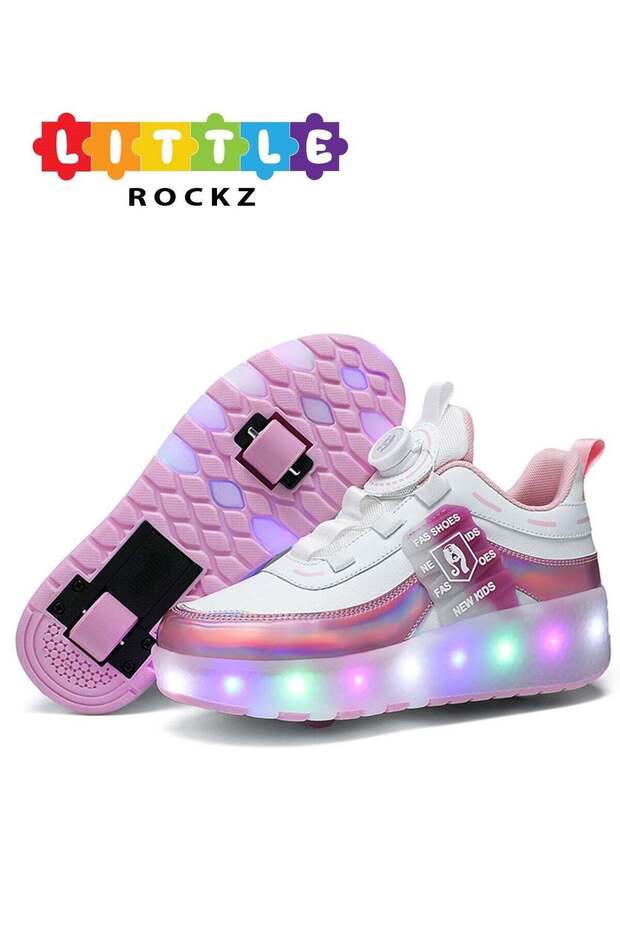 Kids Two Wheel Roller Shoes Rechargeable LED Flash Light Sneaker Skate Heelys Shoes