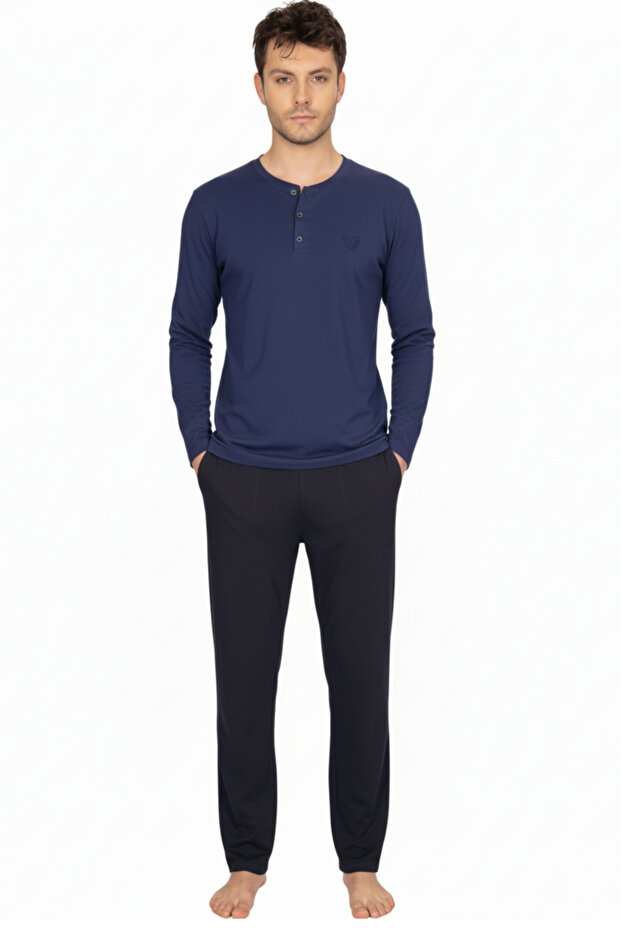 Men's Long Sleeve Round Button Collar Home Wear Bottom Top Set Vr.A10.N01.Y01.D10