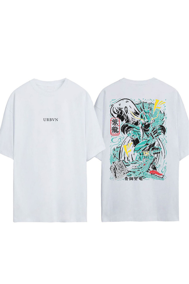 Animee 7 Design Printed White Oversized T-Shirt
