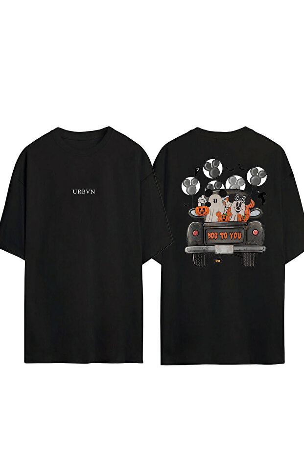 Boo Too You Design Printed Black Oversized t Shirt