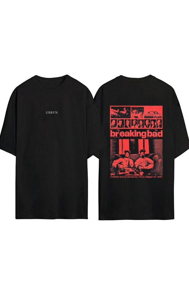 Breaking Bad Design Printed Black Oversized t Shirt