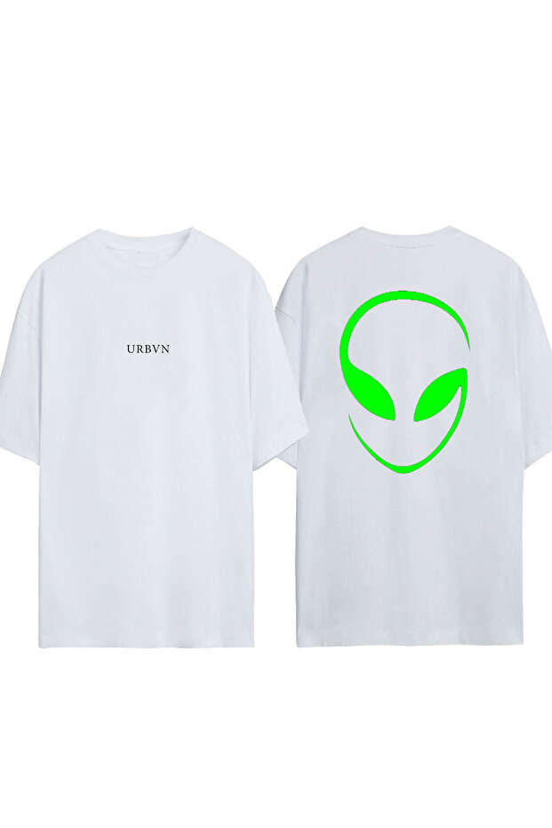 Alien 6 Design Printed White Oversized T-Shirt