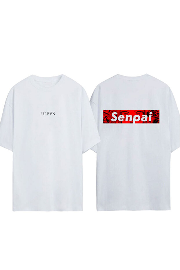 Senpai Design Printed White Oversized T-Shirt