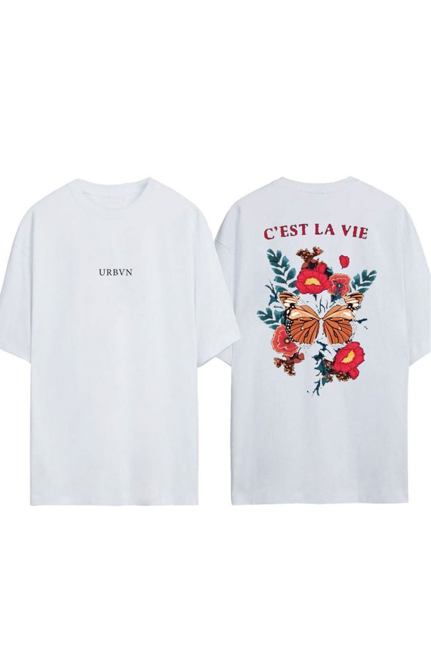 Cestlavie 1 Design Printed White Oversized T-Shirt