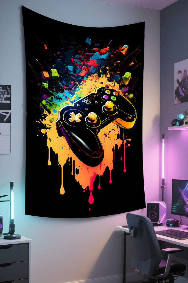 Vertical Gamer Wall Covering – Gaming Themed, High-Quality Fabric, Tapestry Wall Carpet
