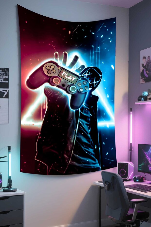 Vertical Gamer Wall Covering – Gaming Themed, High-Quality Fabric, Tapestry Wall Carpet