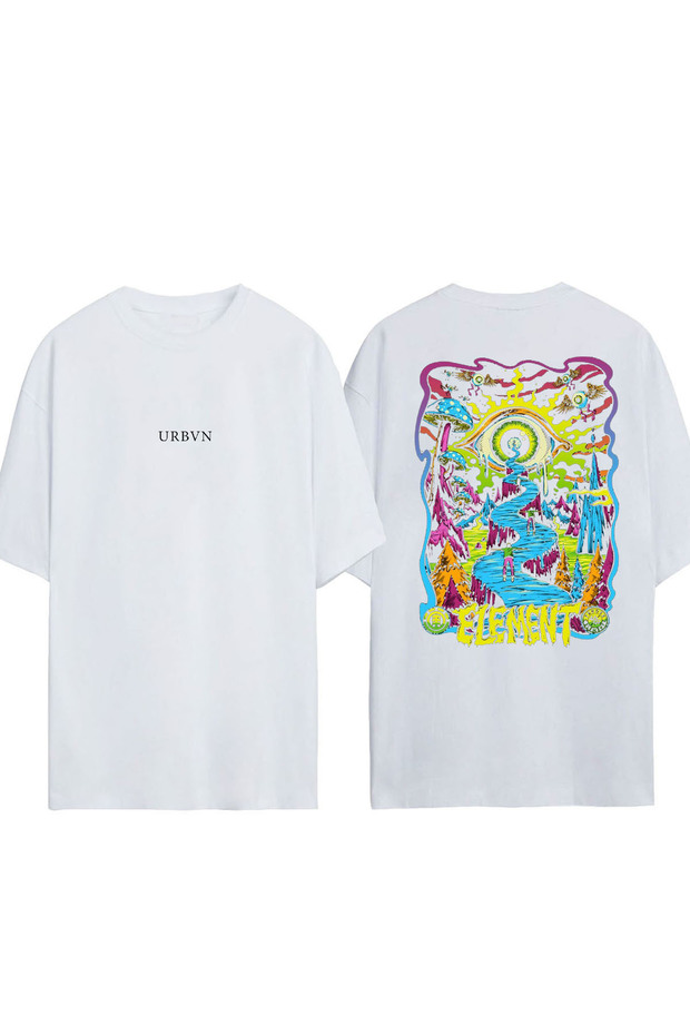Elements Design Printed White Oversized T-Shirt