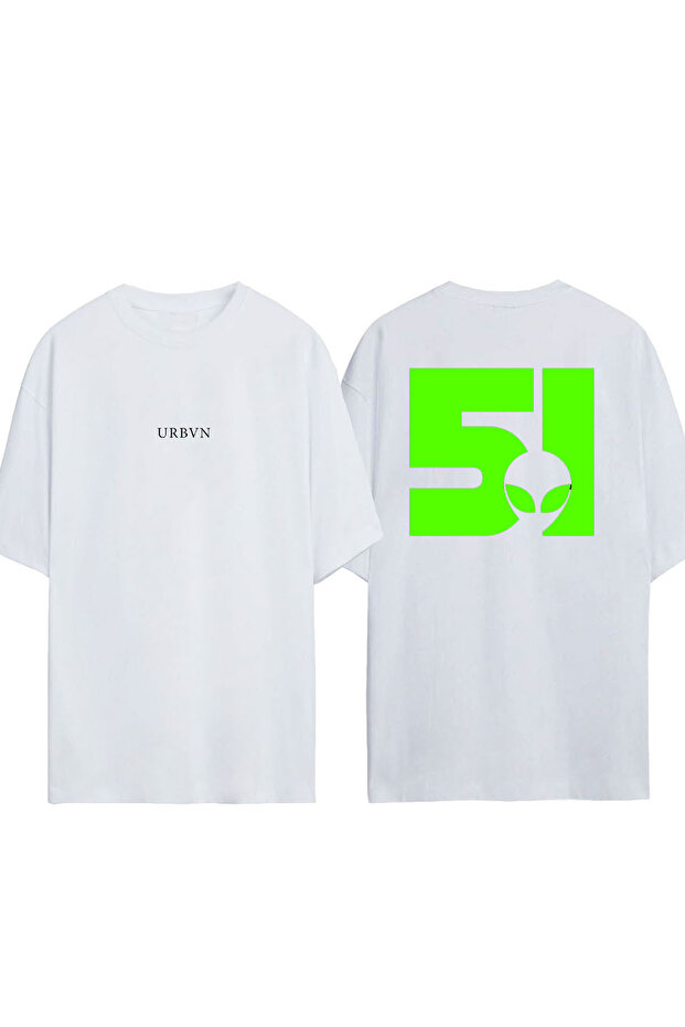 Area51 Design Printed White Oversized T-Shirt
