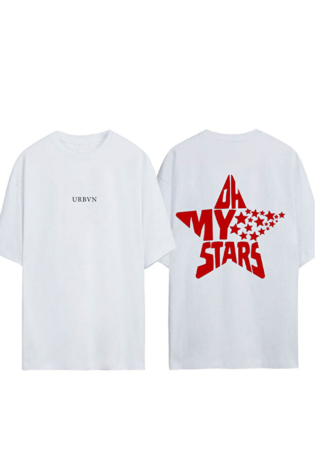 My Stars Design Printed White Oversized T-Shirt