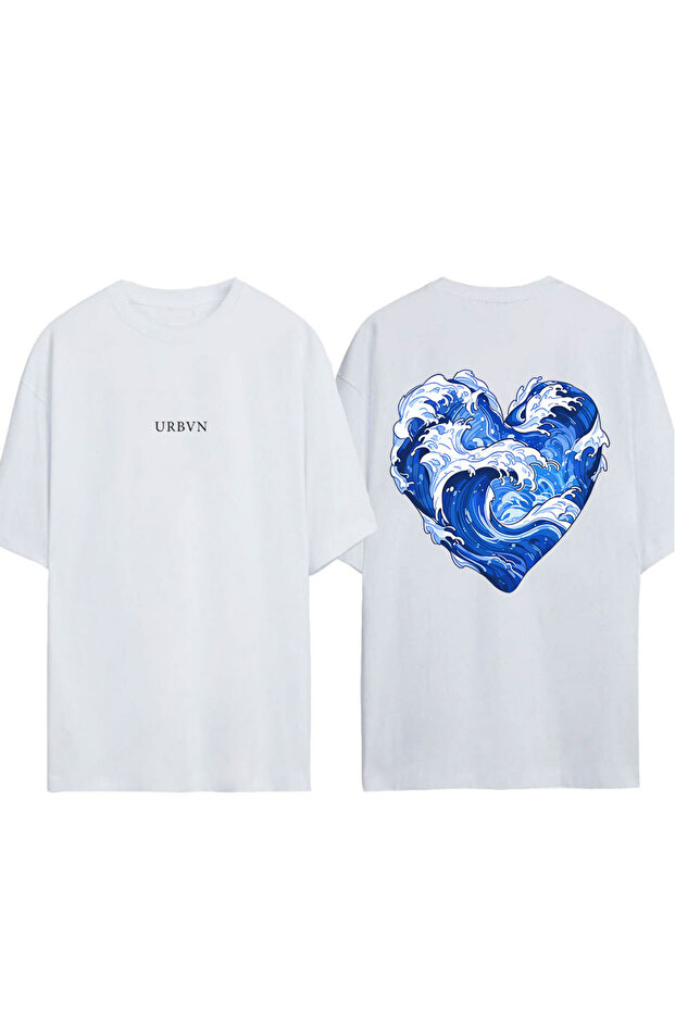 Sea Loves Design Printed White Oversized T-Shirt